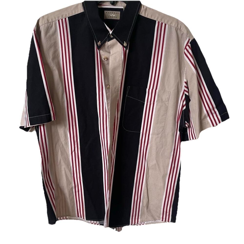 Vintage 1990s Natural Issue Button Up Shirt Mens Large Red White Stripe Sz Large